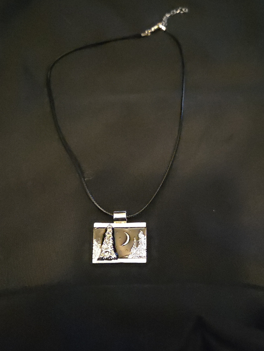 Silver Crescent Moon and Trees Pendant Necklace - Unisex